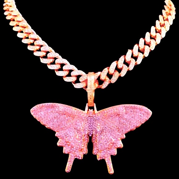Rose Gold Butterfly Cuban Link Chain